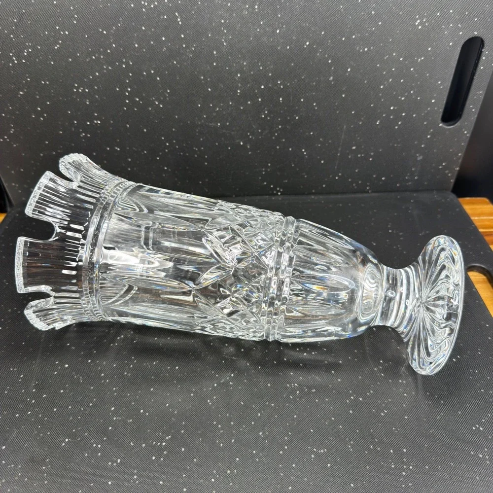 Waterford Crystal Romance of Ireland Vase 11 Inch Scalloped Rim Footed Clear VTG
